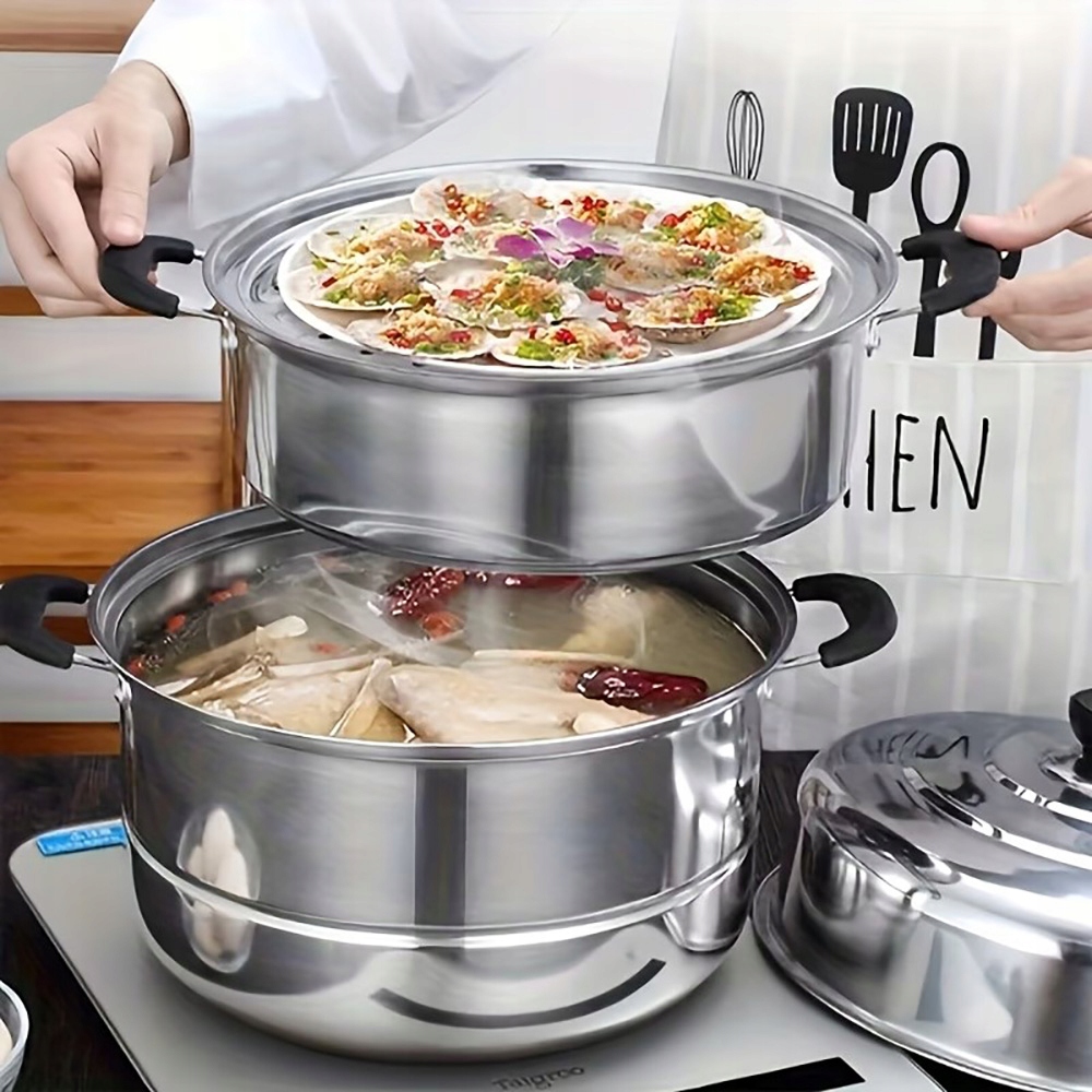 3 sluoksnių nerūdijančio plieno garų puodas sriubai virti 28 cm