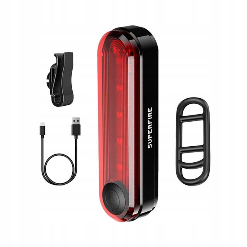 SuperFire LED dviračio žibintas galiniam šviesai, USB įkrovimas