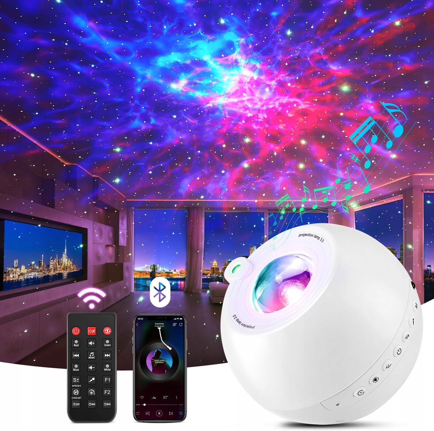 Izoxis projektor žvaigždžių LED su Bluetooth