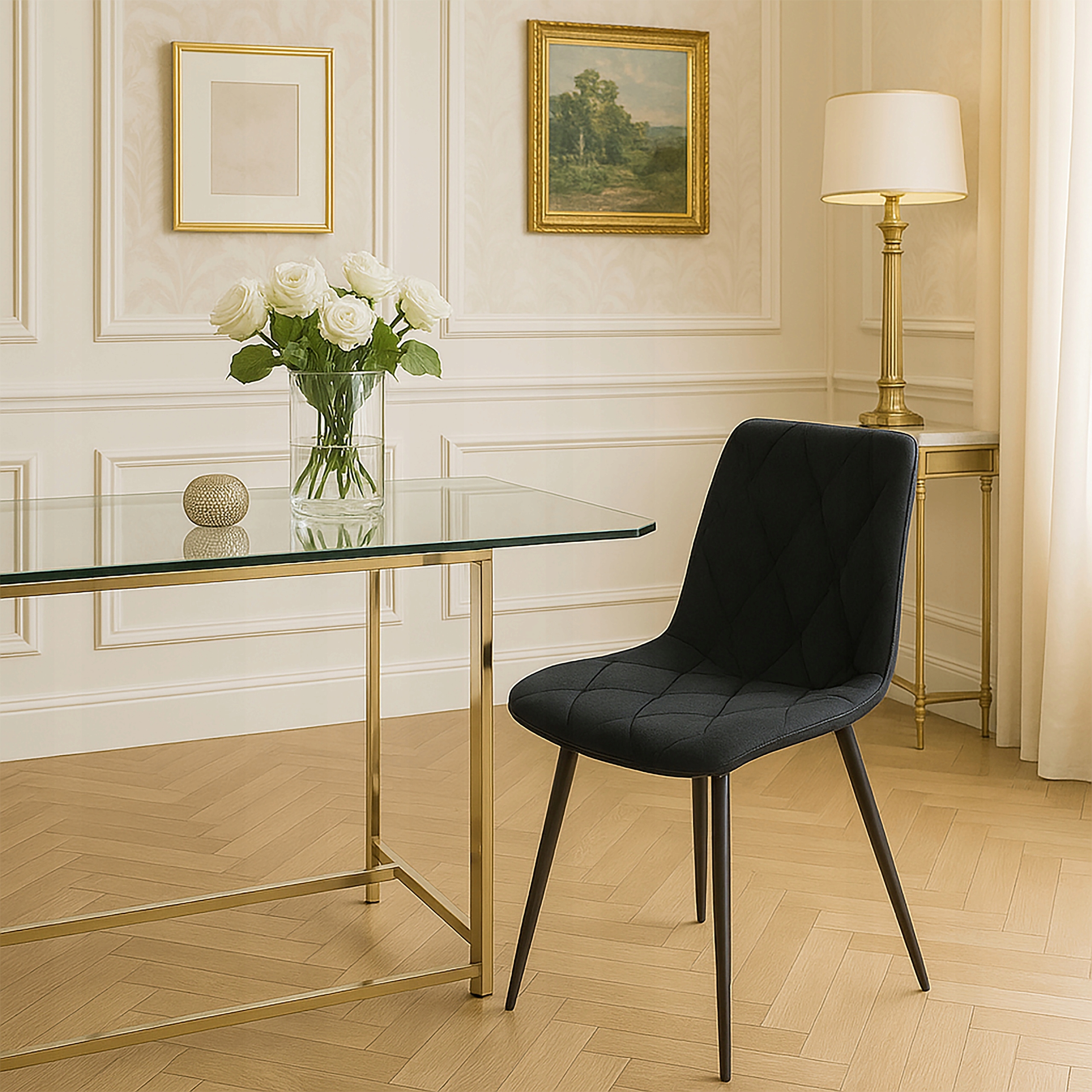 Minkšta dygsniuota KĖDĖ SVETAINE VELVET VELVET VELUR NOVA KT111 BLACK