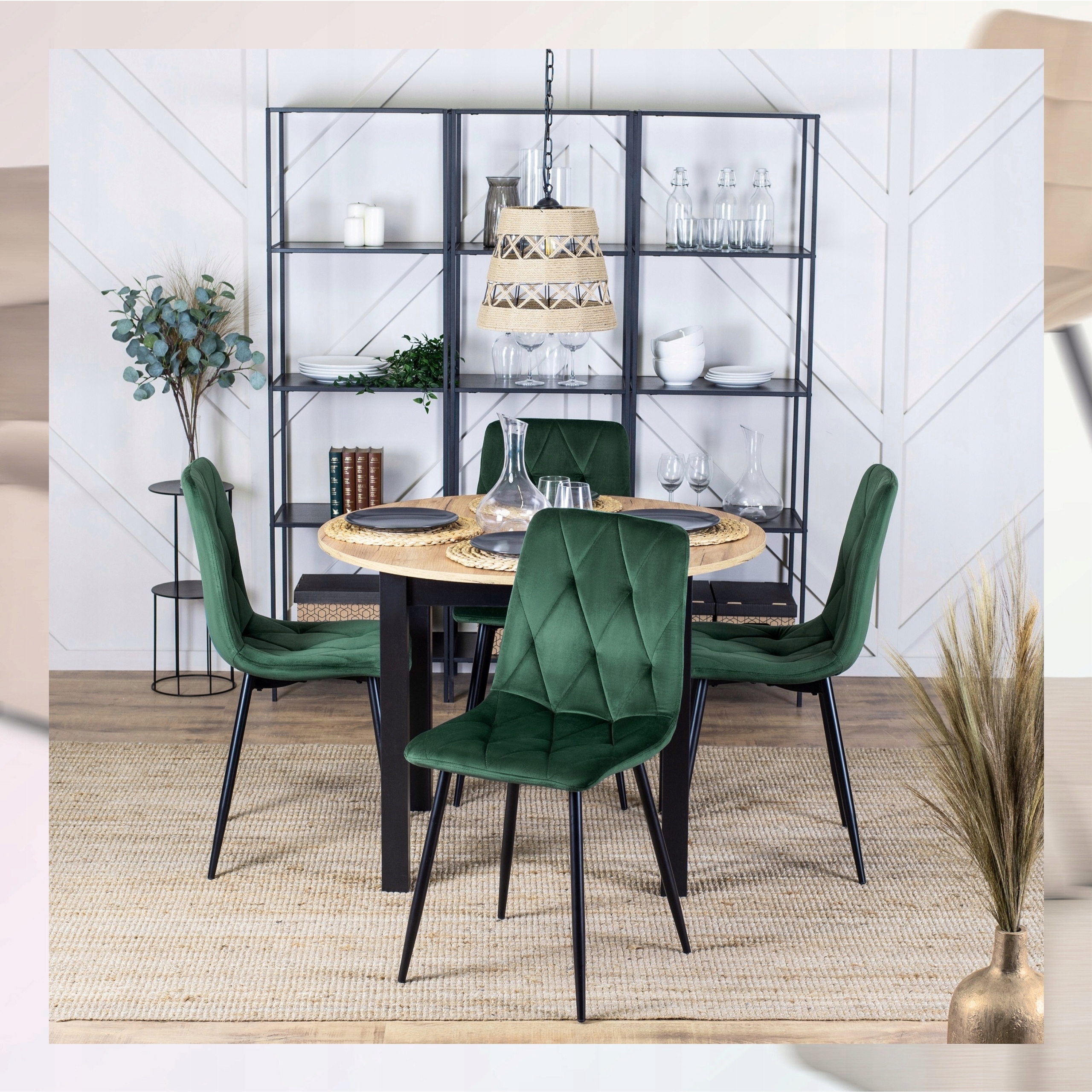Minkšta veliūrinė virtuvės kėdė valgomojo svetainei Loft Green ROBIN