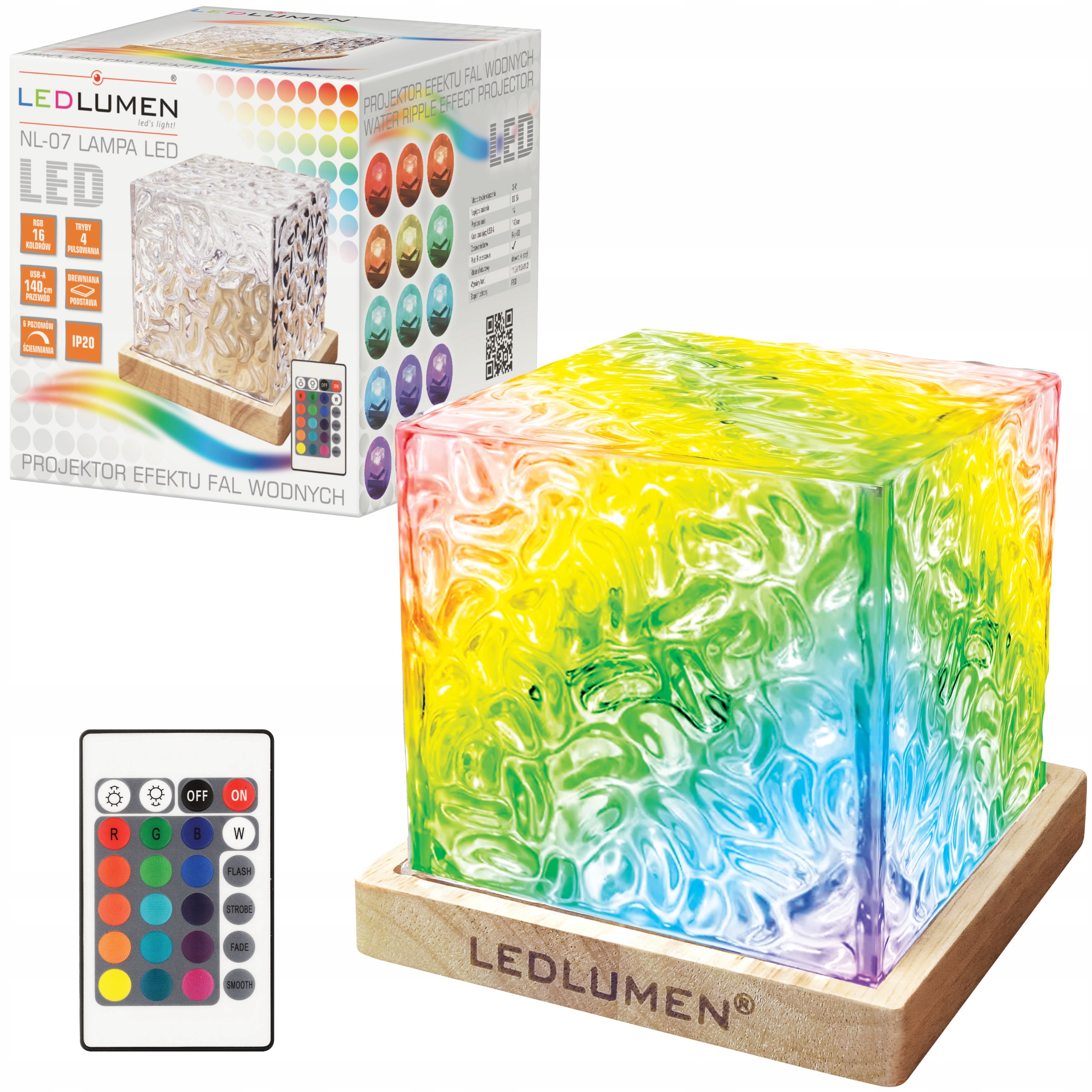 Ledlumen naktinė lempa su vandens bangomis ir RGB LED