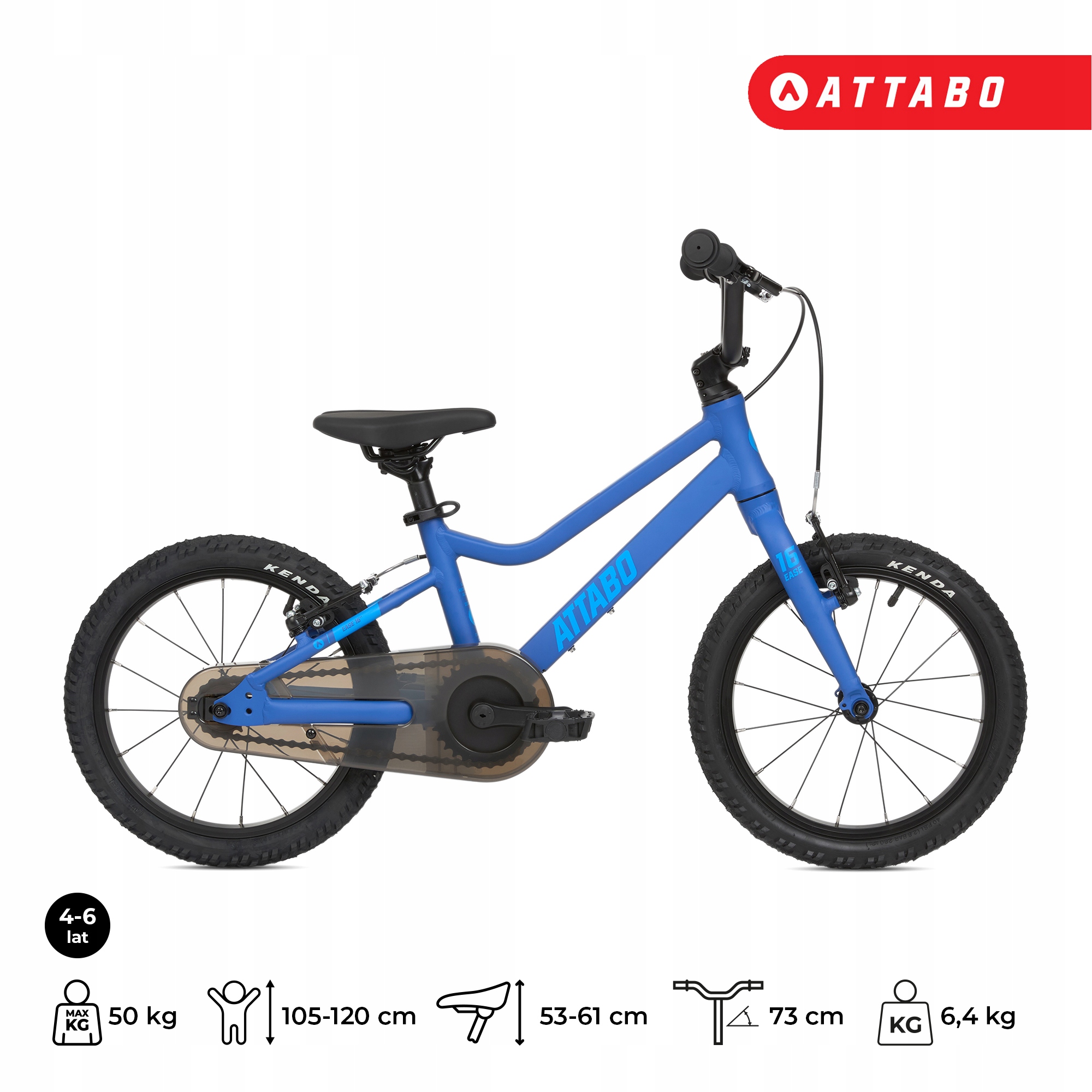 ATTABO EASE 16" vaikiškas dviratis 6,4 kg Gen 2 mėlynas LIGHT ALIUMINIO RĖMAS