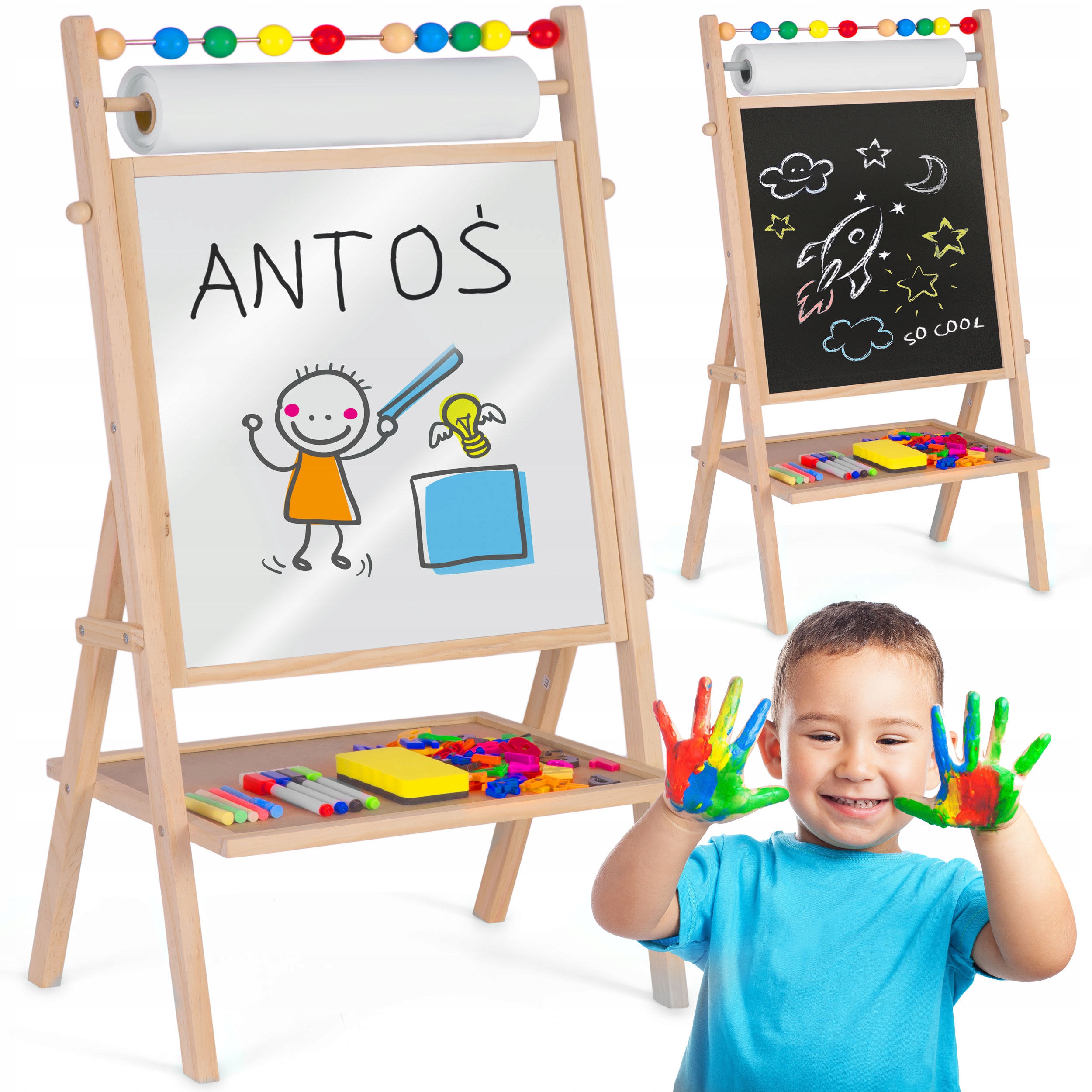 DVIpusė MAGNETINĖ MAGNETINĖ KREIDOS LENTA + POPIERIUS IR PRIEDAI