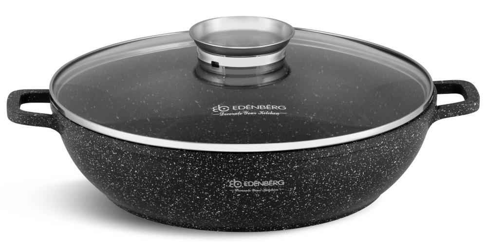 Žemas plokščias marmurinis puodas 28 cm WOK 3,3 l indukcinės dujos 8134
