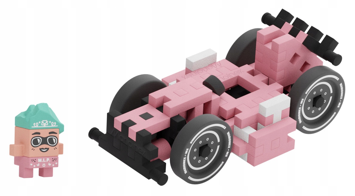 Marioinex Waffle Mini Cars lenktyninis automobilis, Megan, 50 vnt, rožinė, 2in1 lenktynės