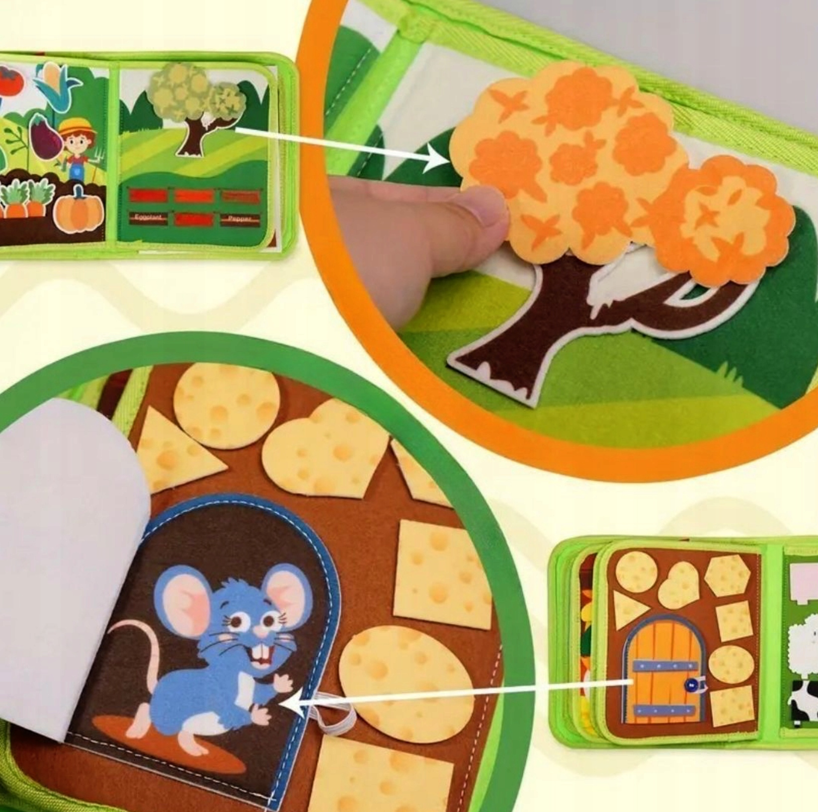 JAUTIMO KNYGA Velcro Velcro Gyvūnai Montessori Vaikai