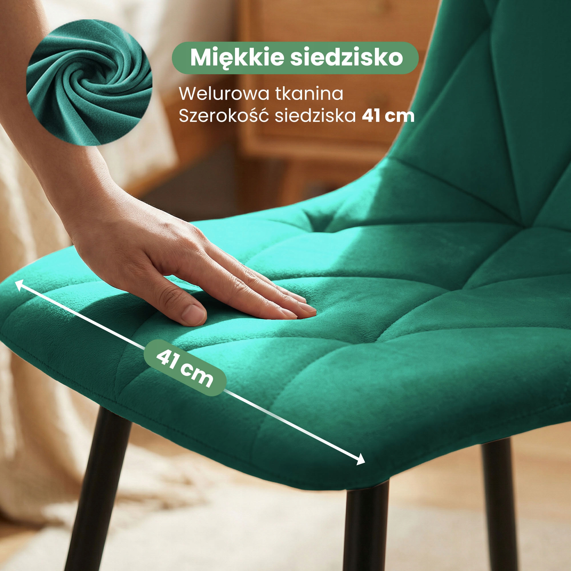 6x Moderni minkšta dygsniuota kėdė žalia MILO juodos kojos