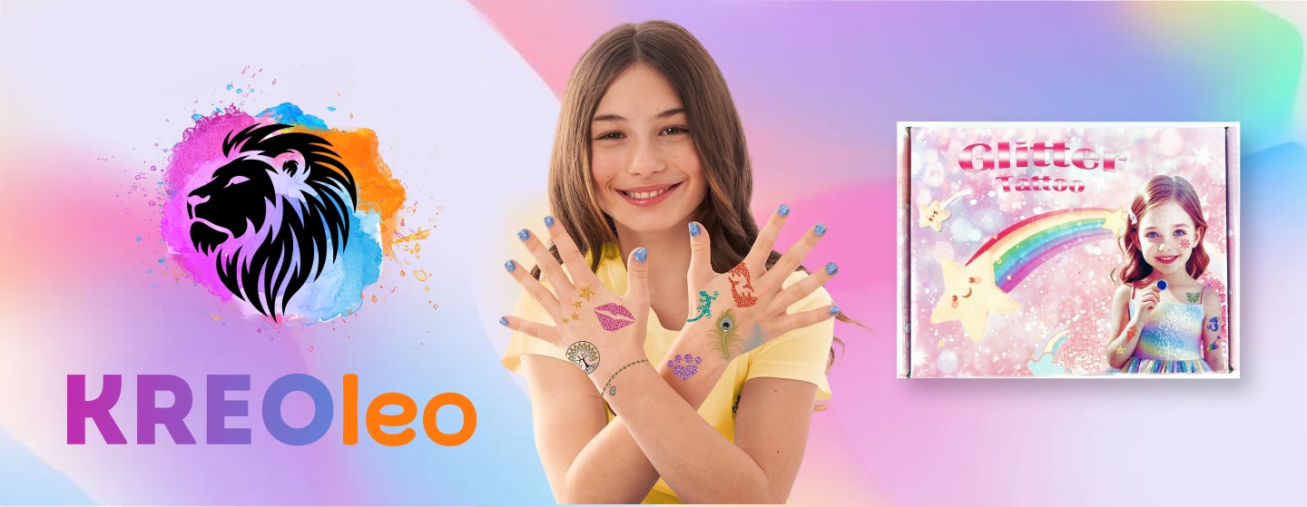 KREOleo blizgios tatuiražės su šablonais