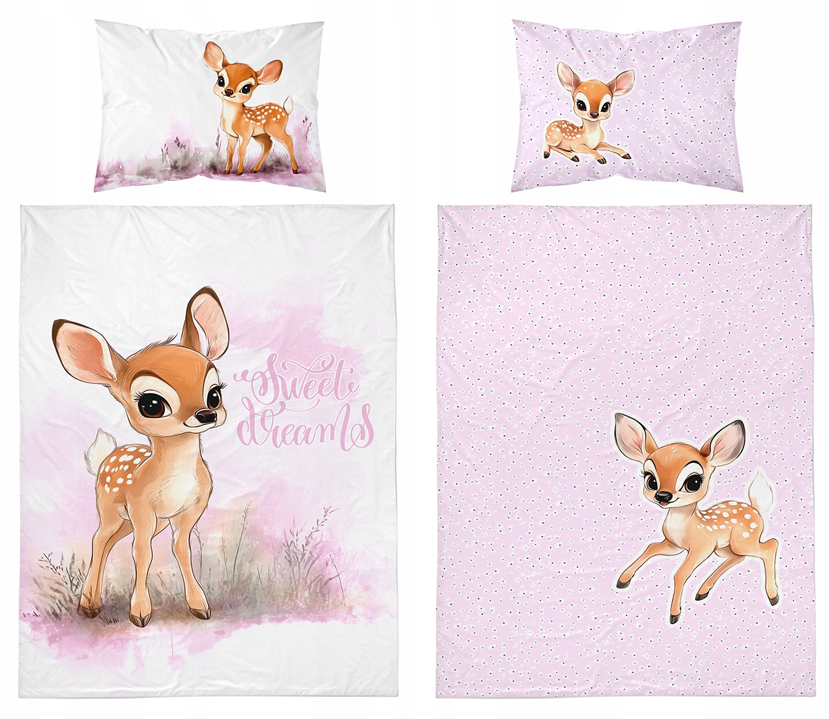 Vaikiškas patalynės komplektas 90x120 cm rožinė Animals Deer pievos medvilnė