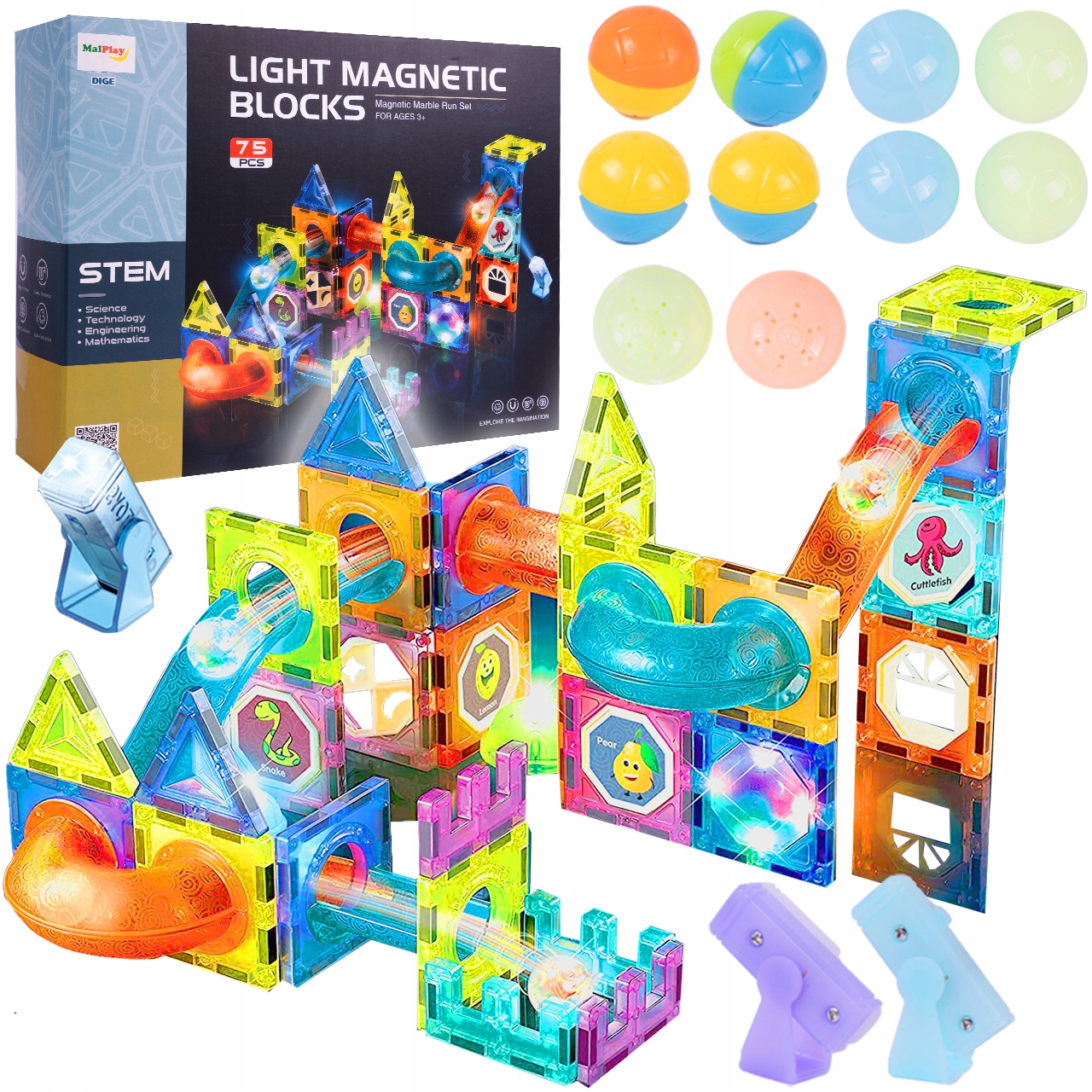 MalPlay šviesiantis magnetinis konstruktorius 75 dalių
