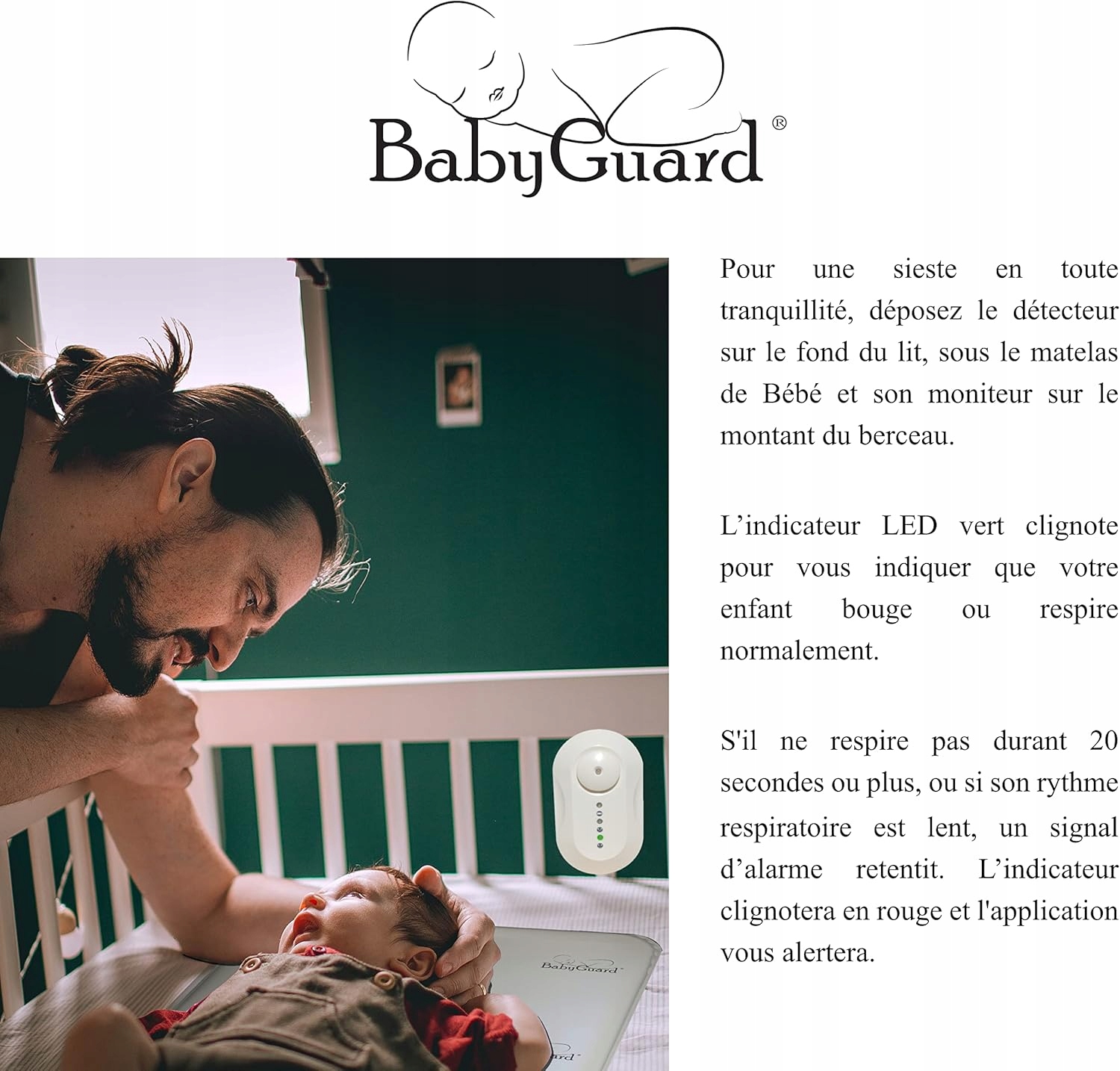 Kudikio kvėpavimo monitorius su Babyguard plokštele