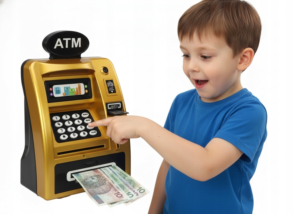 PIGGY BANK bankomatas bankomatas SEFJ INTERACTYVE VAIKAMS GOLD BLACK PIN COIL