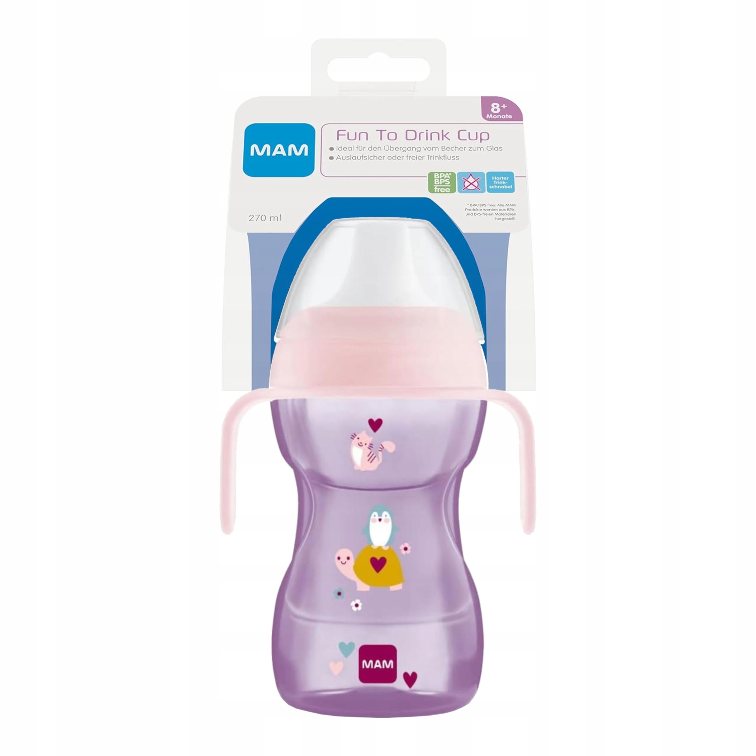 MAM Neišsiliejantis puodelis 8 Fun to Drink Cup 270 ml rožinis