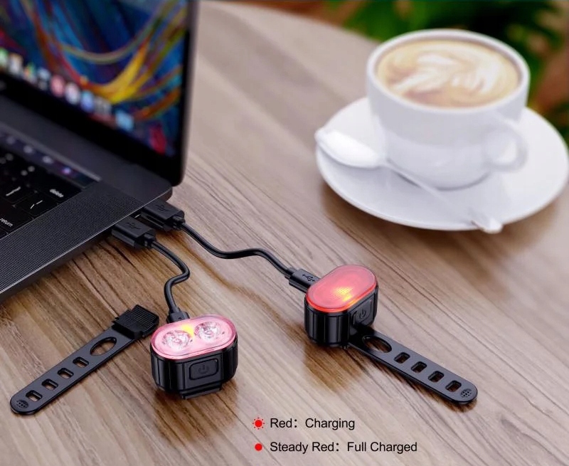 Dviračio apšvietimas PRIEKINIS IR GALIS DVIRAČIO LEMPŲ RINKINYS 800 lm USB