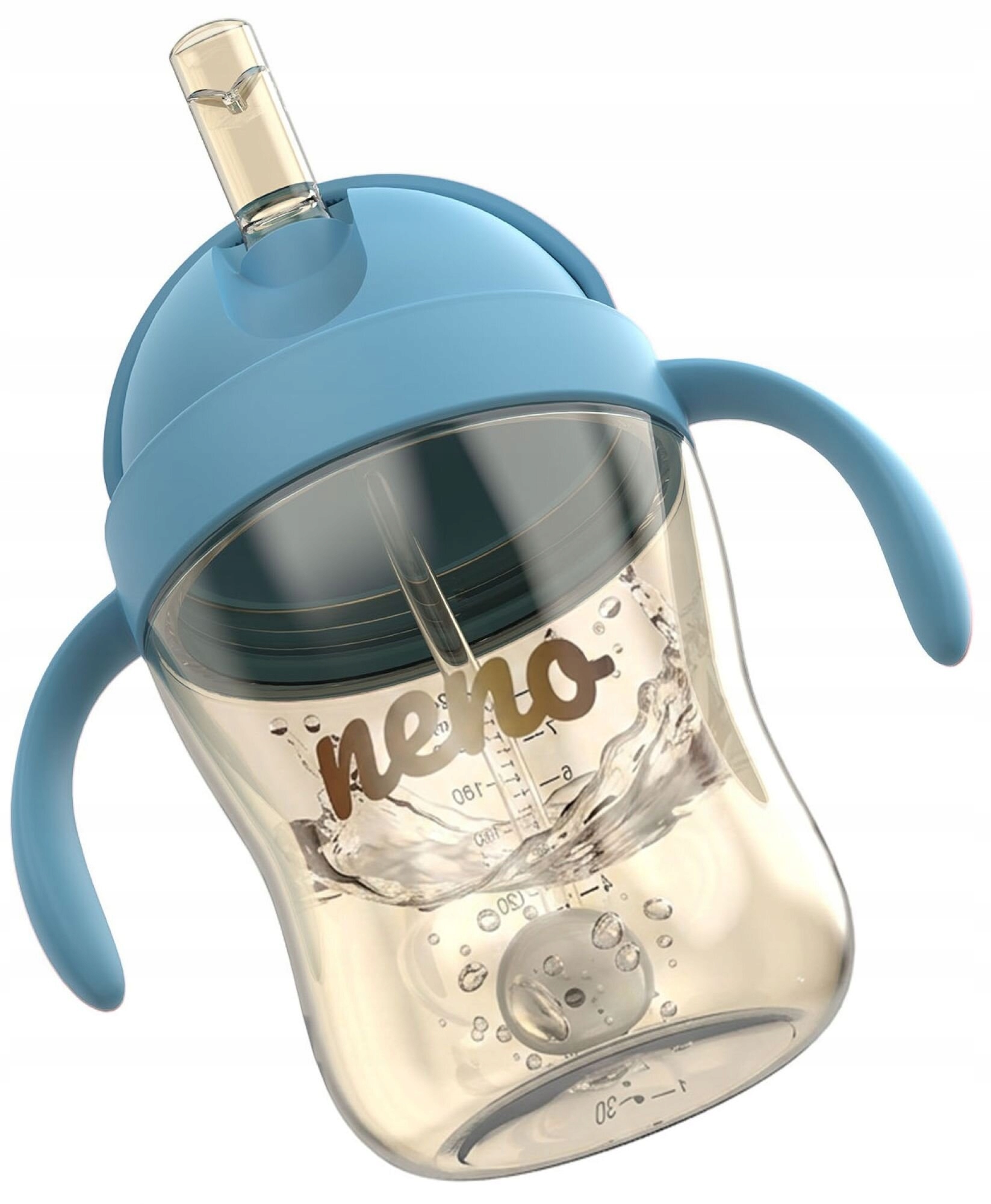 NENO BEBESITO BLUE VAIKŲ BUTELIUKAS SU ŠIAUDU IR SVORIU 240ml