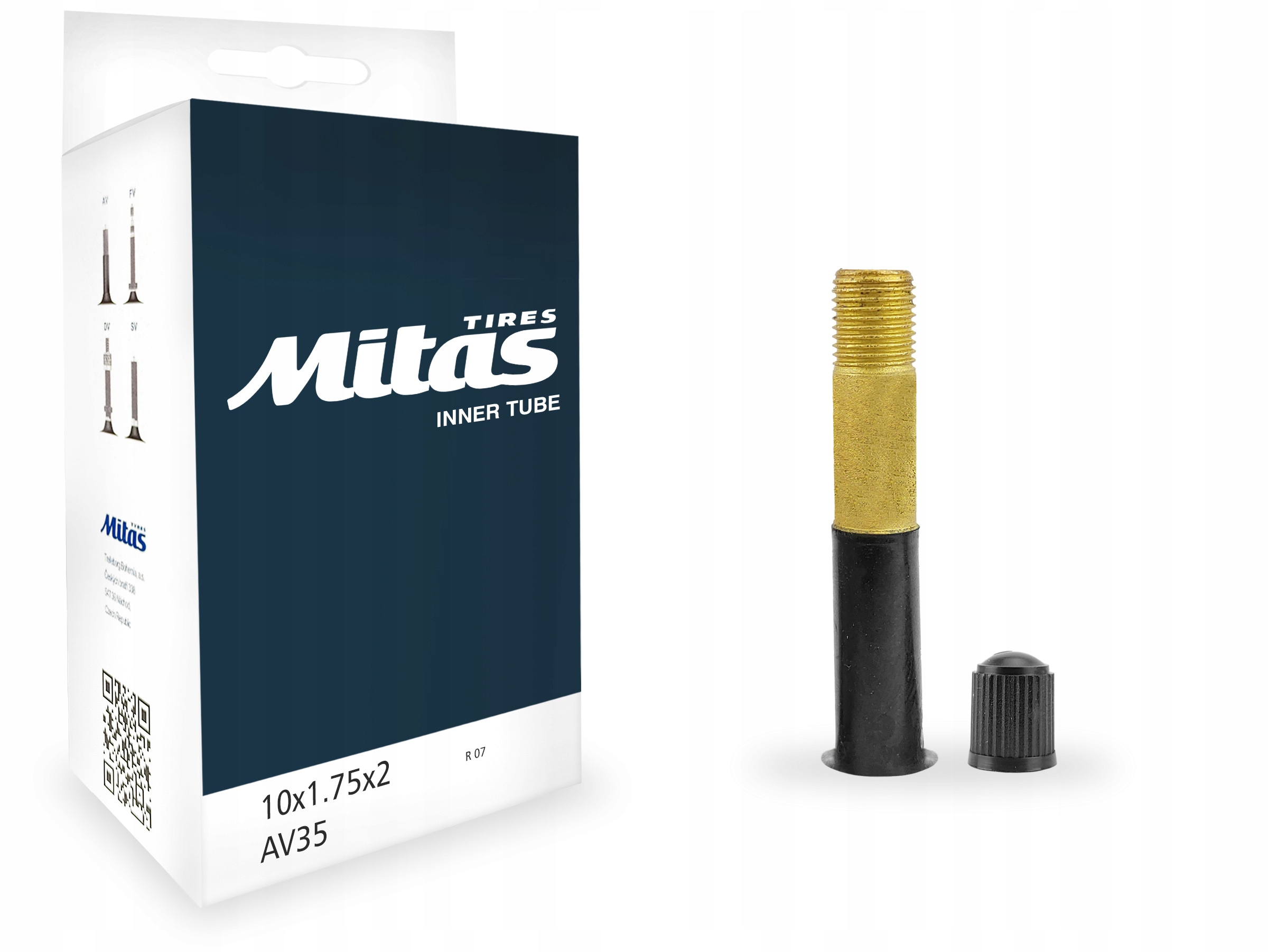 MITAS vežimėlio padangų komplektas 10x1,75x2 + MITAS kamera, AV vožtuvas