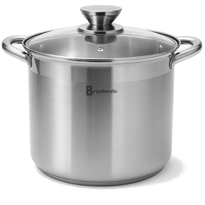 INDUKCINIS PUODAS, PLIENINIS DUJOS SU DANGIU, Sunkus, DIDELIS, AUKŠTAS, Ø33 cm, 17 L