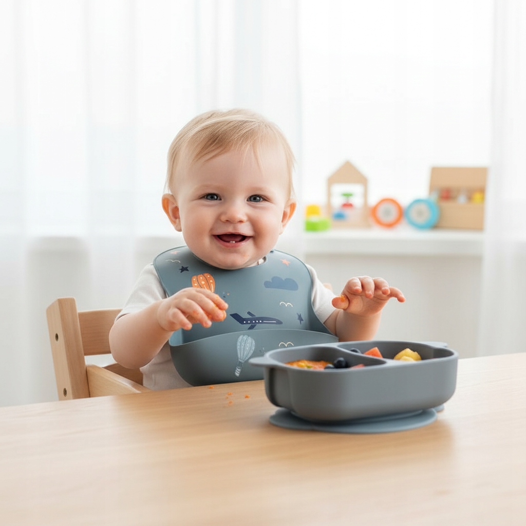 SILIKONINIS SELIUKLIS SU KIŠENE, REGULIUOJAMAS SU mygtukais BLW INFANT
