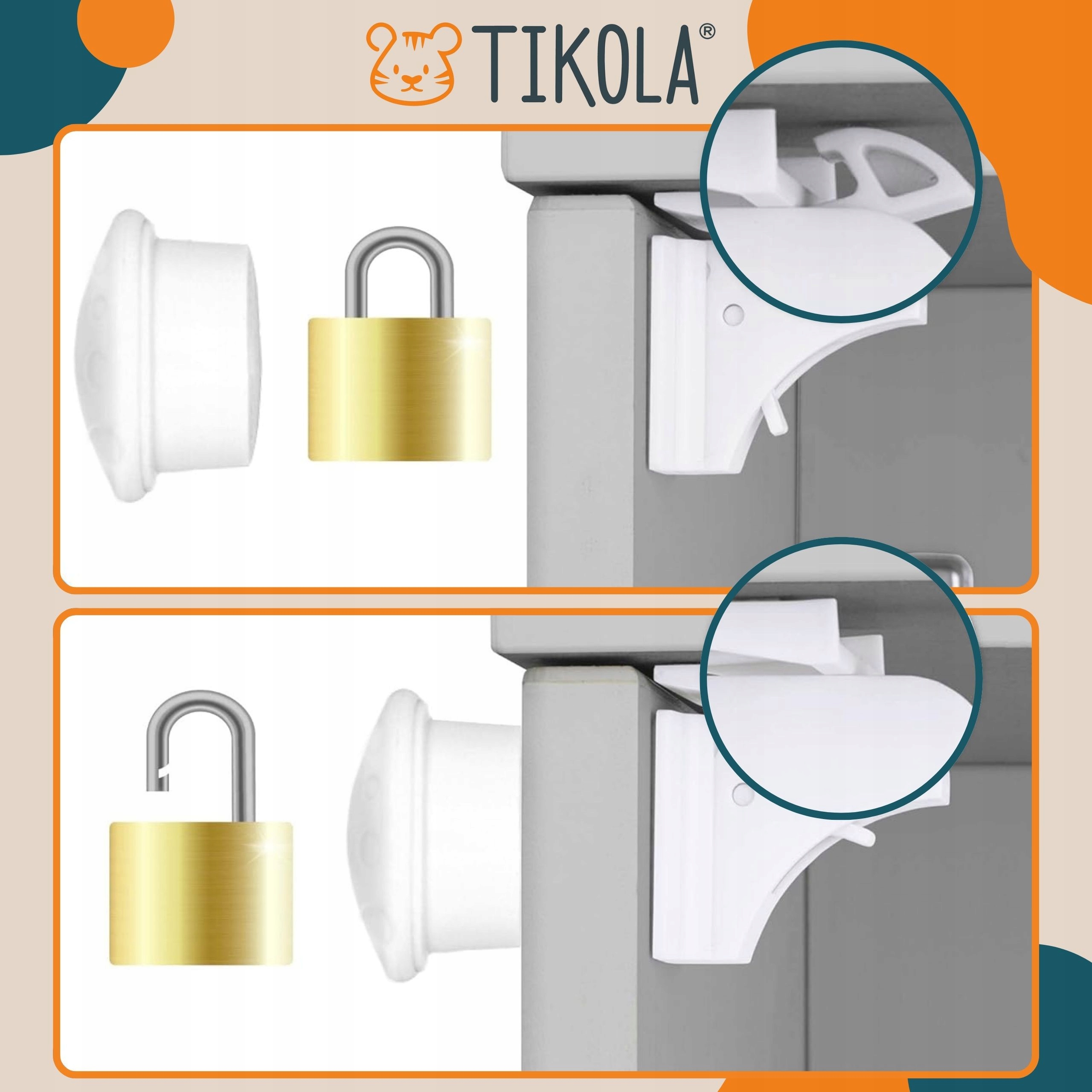 Tikola magnetinis saugiklis šaldytuvų ir stalčių blokada
