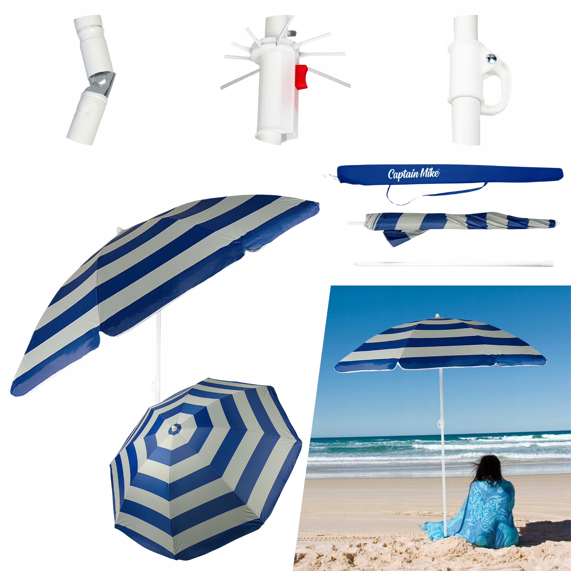 PAPLŪDŽIO skėtis su dangteliu su UV filtru UPF50+, LENGVAS, 160 cm, ATOSTOGOS