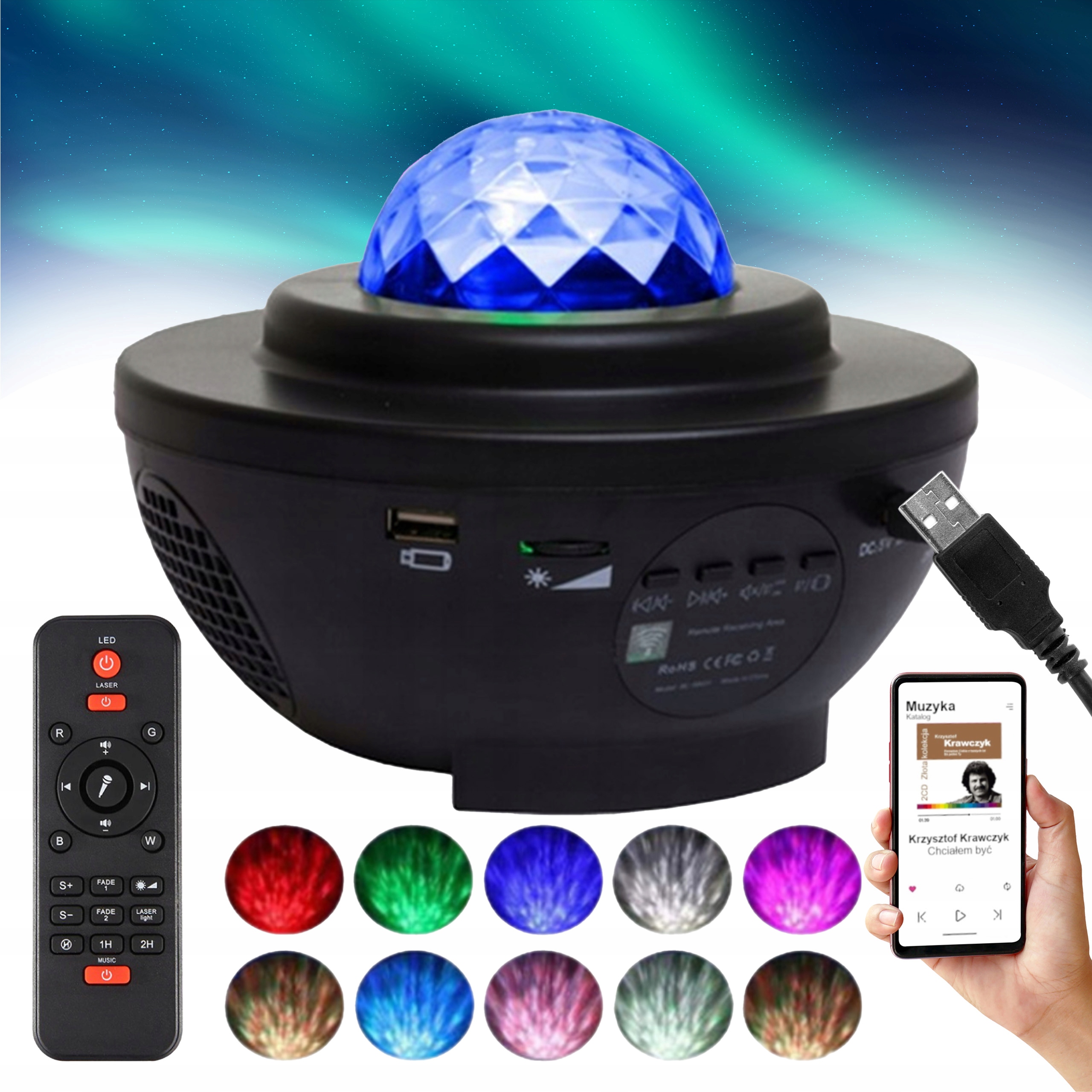 STARS PROJECTOR SKY PROJECTOR LED NAKTINIS LAMP BLUETOOTH GALBARIASIS + NUOTOLINIO PULTAS