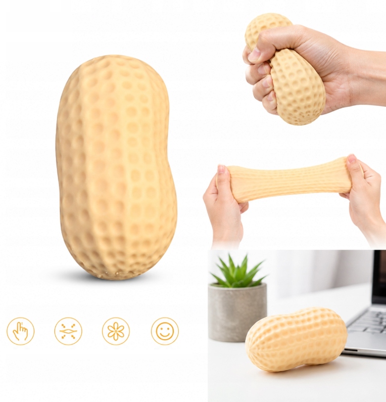 ANTISTRESINIS ŽEMĖS RIEŠUTŲ SQUISHY SQUEEZING TPR-ATpalaiduojantis žaislas