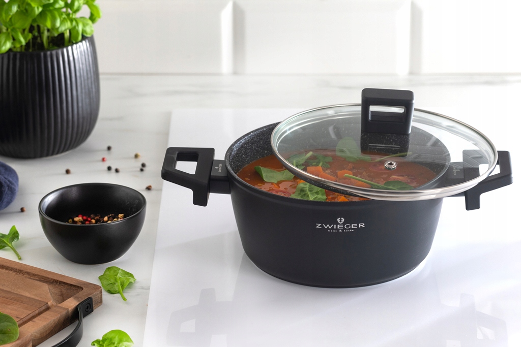 ZWIEGER FORTE PUODAS 4,5 L SU DANGIU 24 CM JUODAS INDUKCINIS ALUMINIUMAS