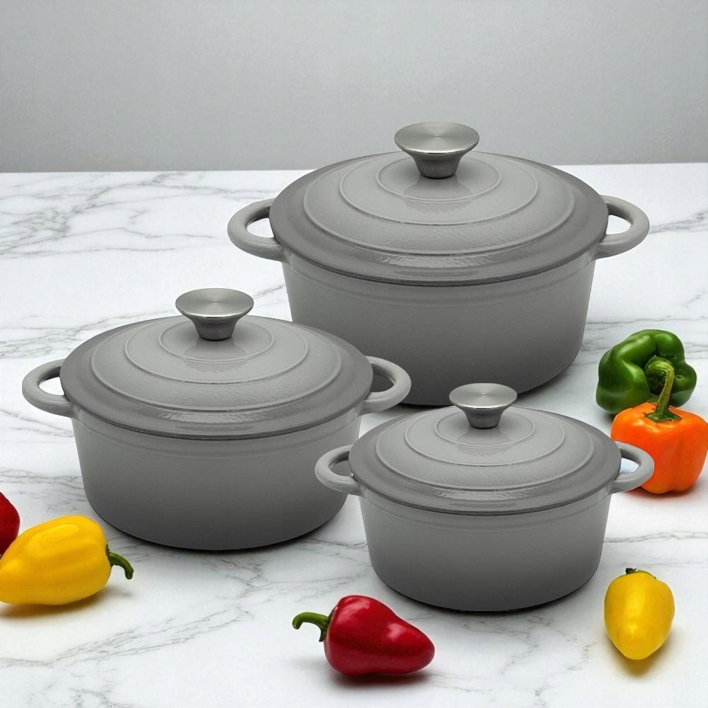 Emaliuotas ketaus puodas 20 cm apvalus su dangteliu ir rankenomis Tradicinis 2L