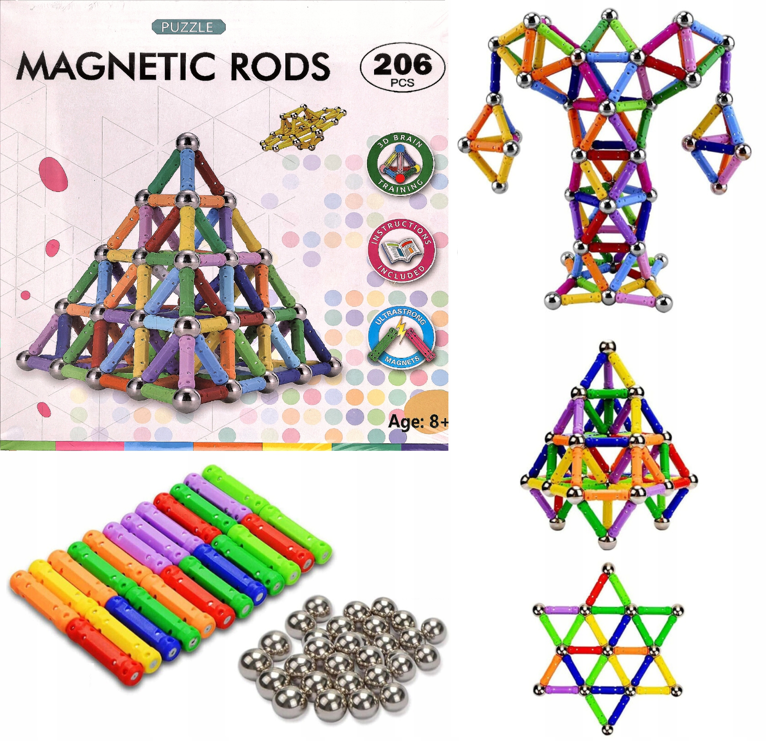 3D Neocube Magnetiniai statybiniai blokai Statybiniai kamuoliukai mega rinkinys XXL206 el