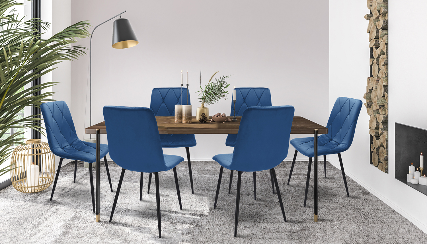 MINŠTA dygsniuota VELVET KĖDĖ moderni PIADO tamsiai mėlyna JUMIhome