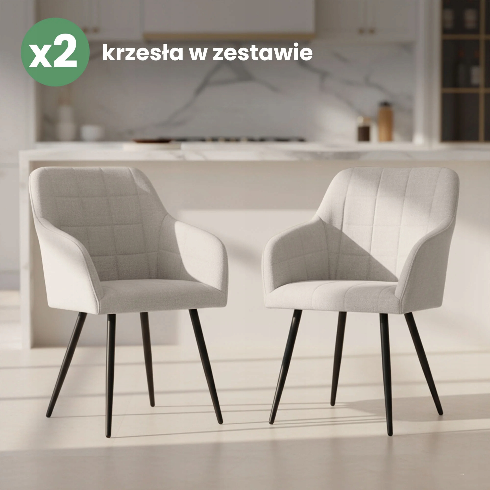 2x Minkšta kėdė su kvadratinėmis siūlėmis Cream LUXANO Black n