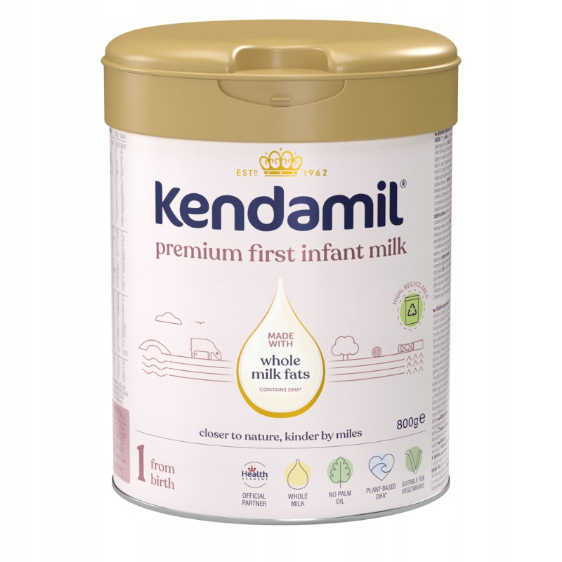 Kendamil 1 pradinės formulės pienas 800 g be žuvies ir palmių aliejaus