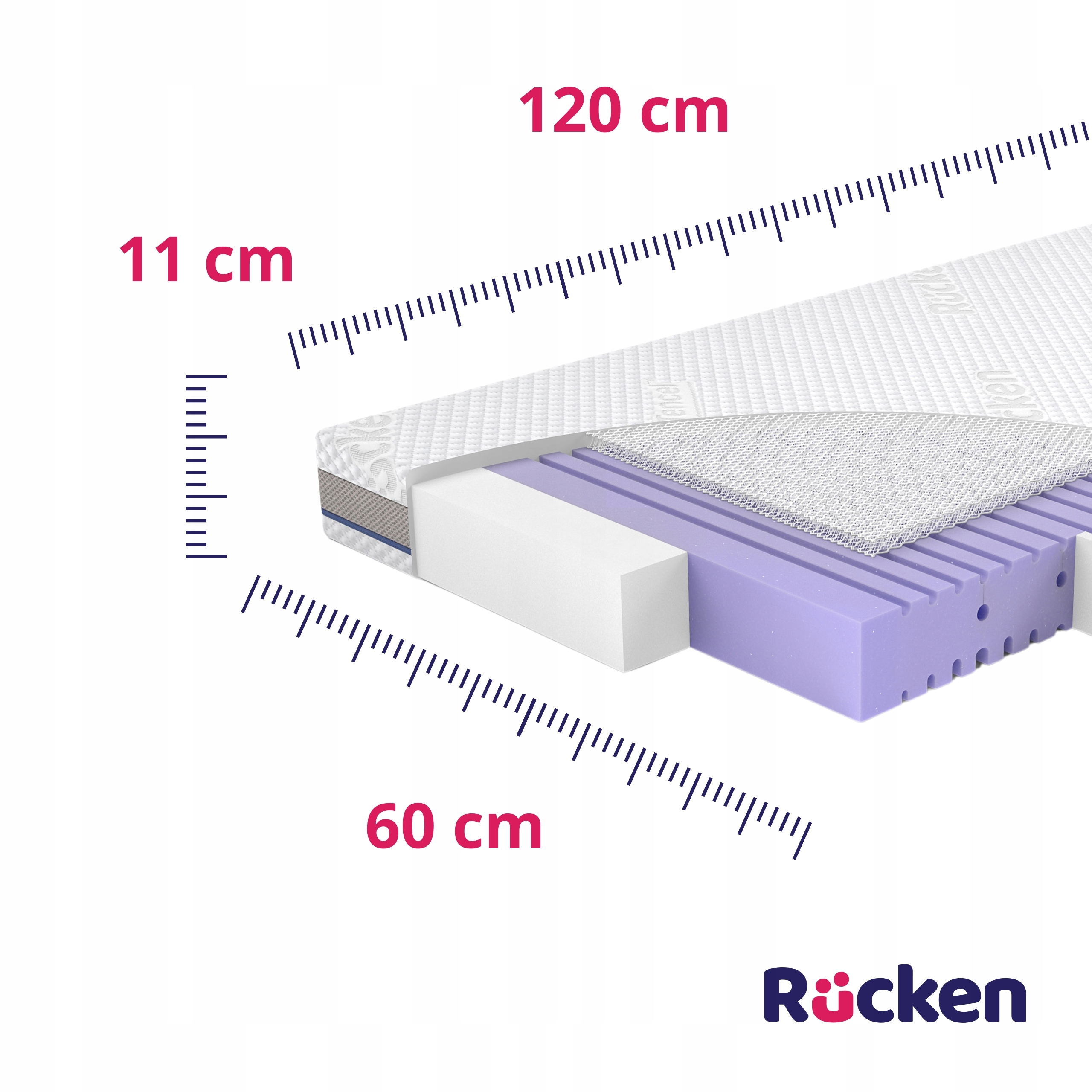 Čiužinys 120x60 porolonas HR-35 Rucken naujagimiui, kvėpuojantis 60x120cm
