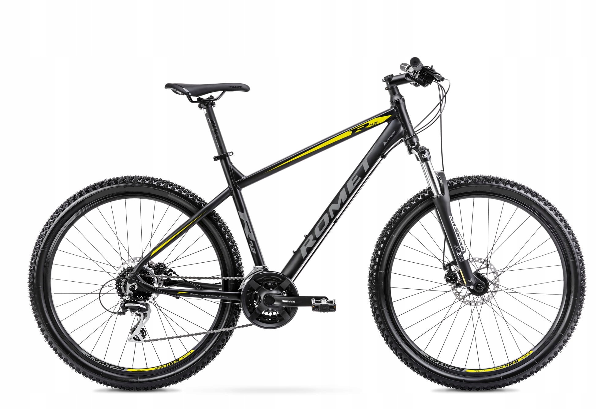 Romet RAMBLER R7.2 21" XL MTB dviratis, juodai pilkai geltonas, 27,5" ratas