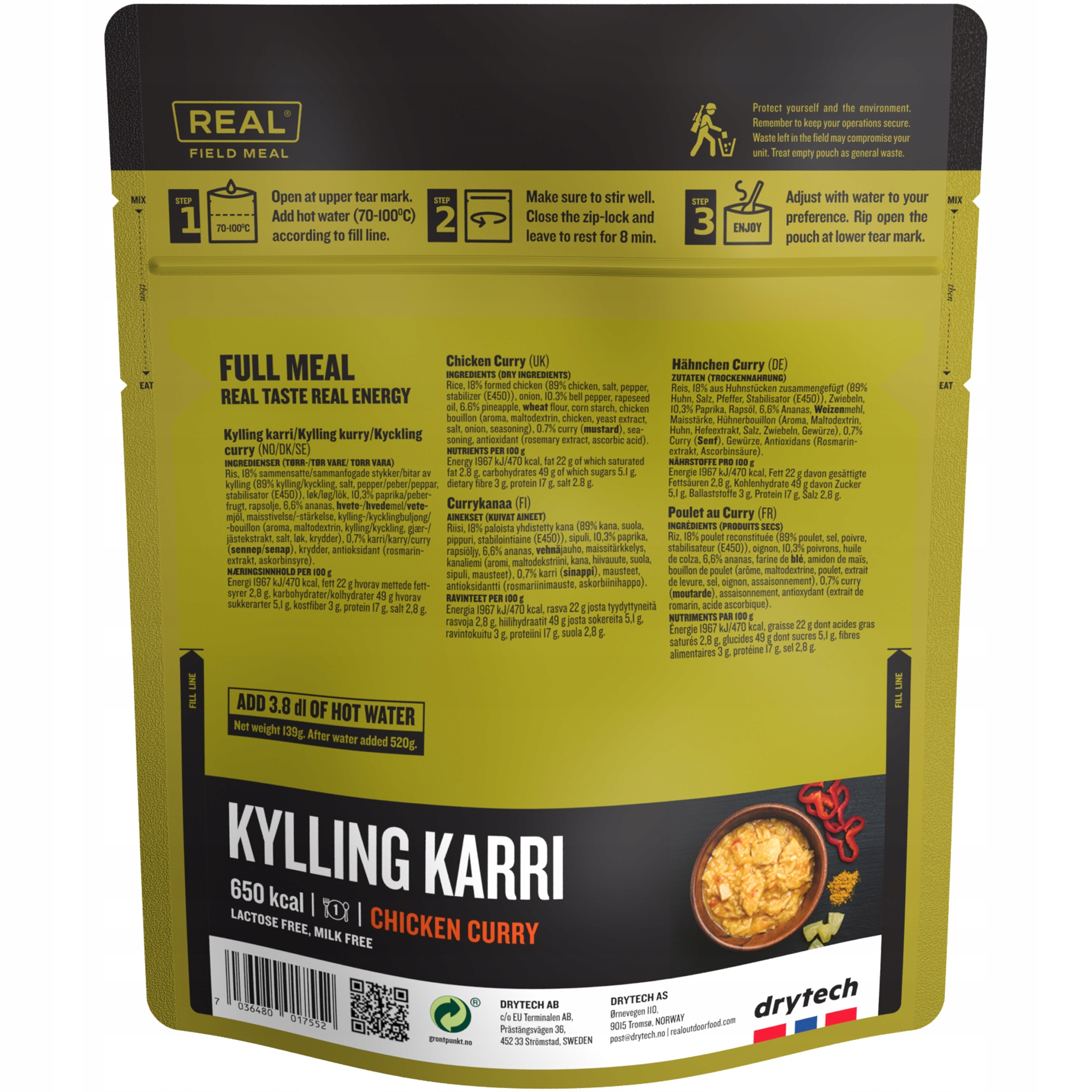 Liofilizuotas maistas REAL FIELD MEAL Karis su vištiena 520 g / 650 kcal