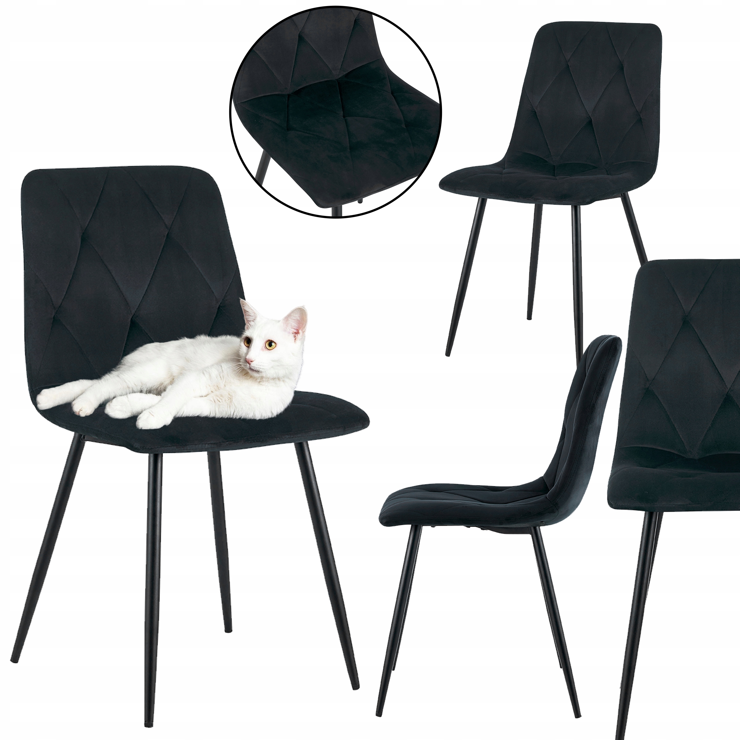 Minkšta dygsniuota KĖDĖ SVETAINE VELVET VELVET VELUR NOVA KT111 BLACK
