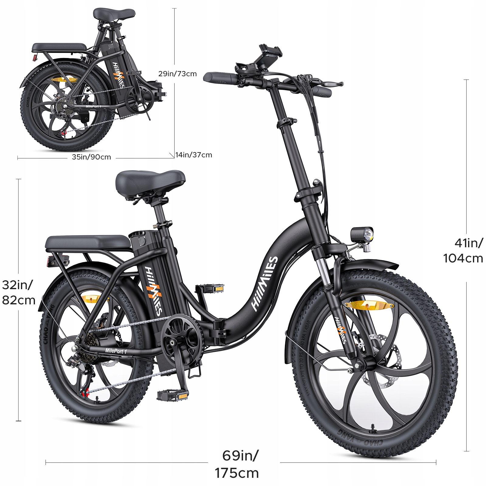HillMiles MilePort1 elektrinis dviratis 20" 36V 13Ah 250W 25km/h 100KM elektroninis dviratis