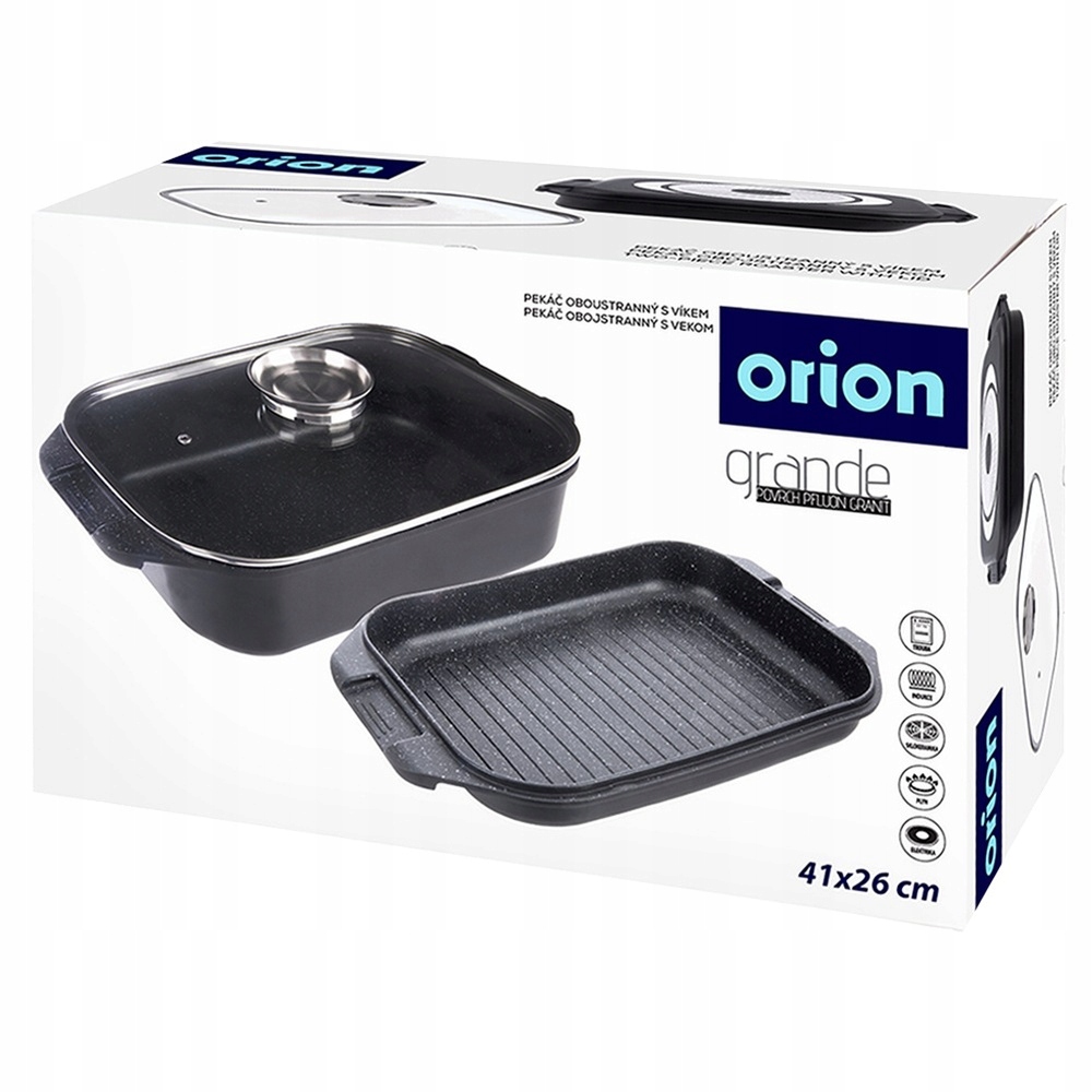 Kepimo skarda 7L 41X26X15CM ALIUMININIS SU GRILINIU KEPU IR STIKLINIU dangteliu