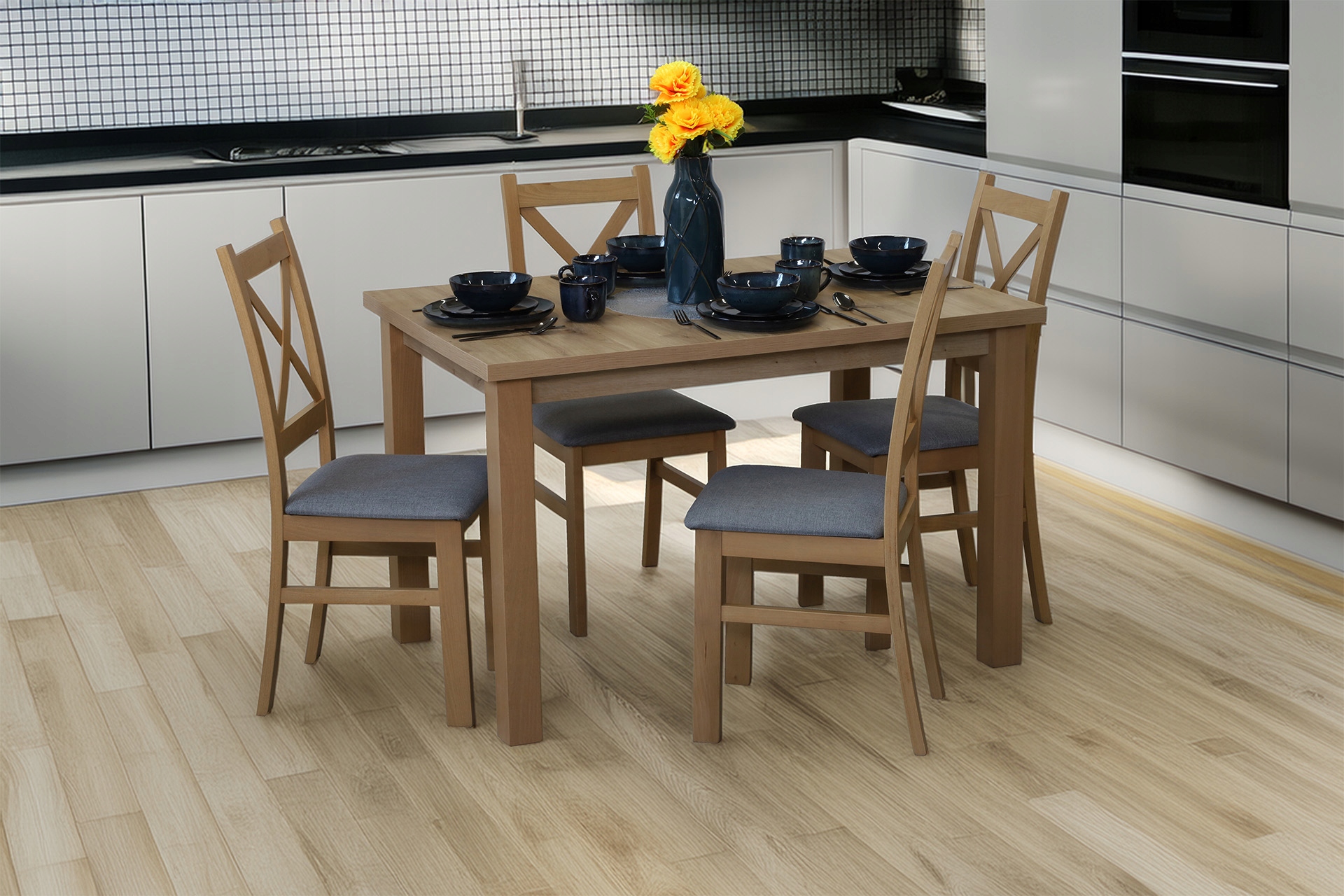 4x Minkštų kėdžių rinkinys svetainei, valgomajam, virtuvei, Artisan Oak/Grey