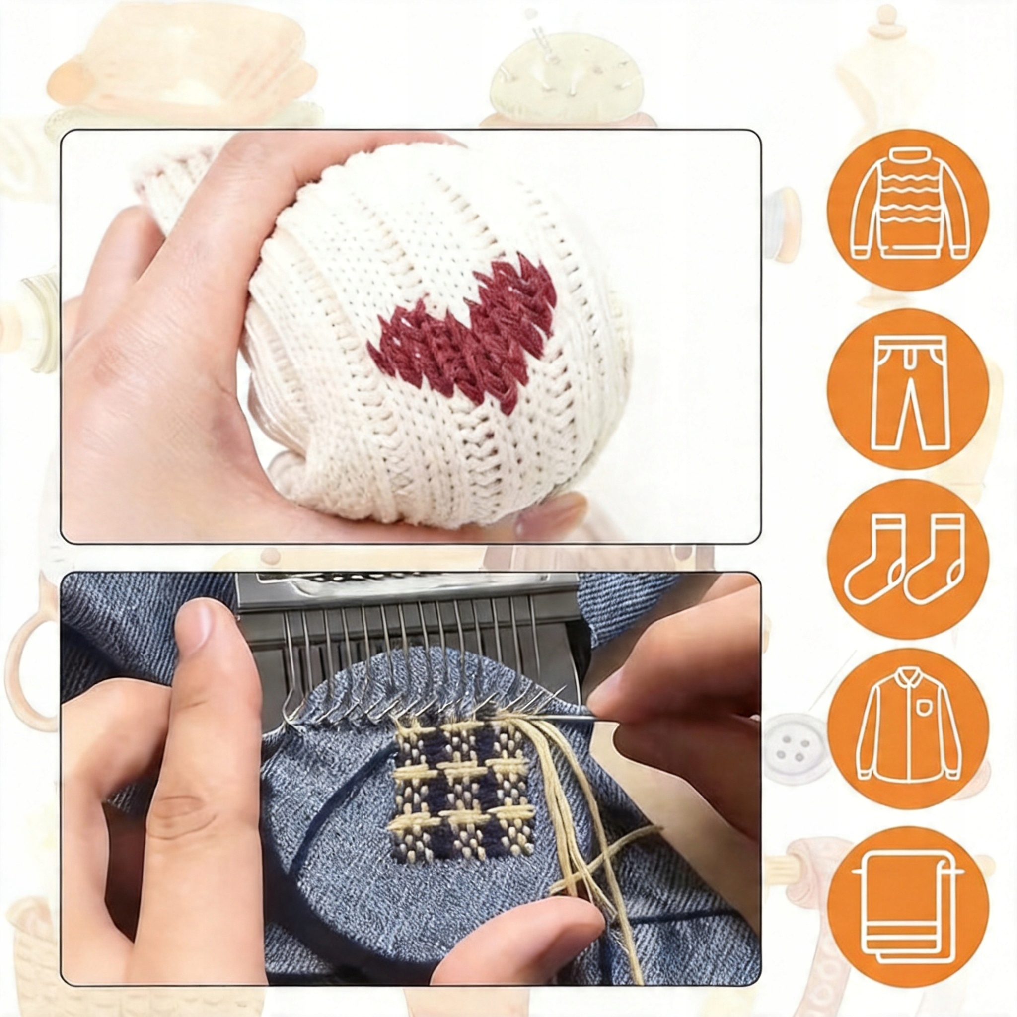 Knit Patch Kit PatchMaker, Nešiojama Darning Lom pradedantiesiems, 14 kontaktų