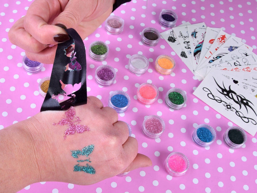 DIDELIS TATUiruočių rinkinys Glitter TATTOOS plaunamas VAIKAMS blizgučių studijai