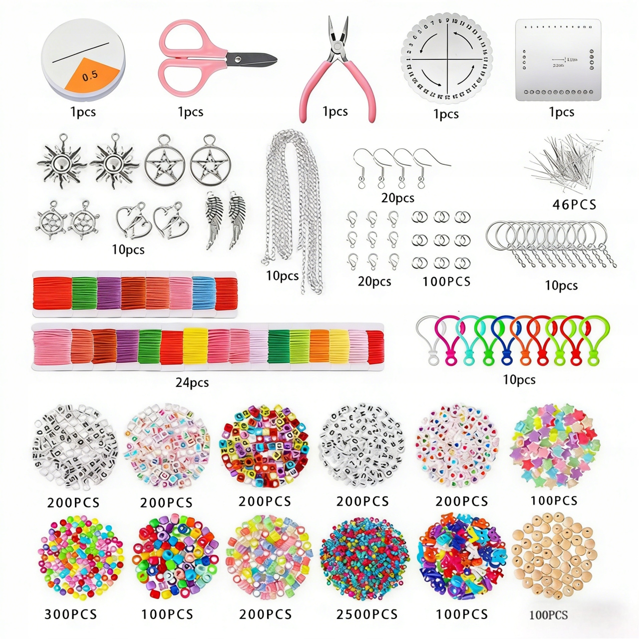 Bižuterijos rinkinys: auskarai, apyrankės DIY, 4655 dalių