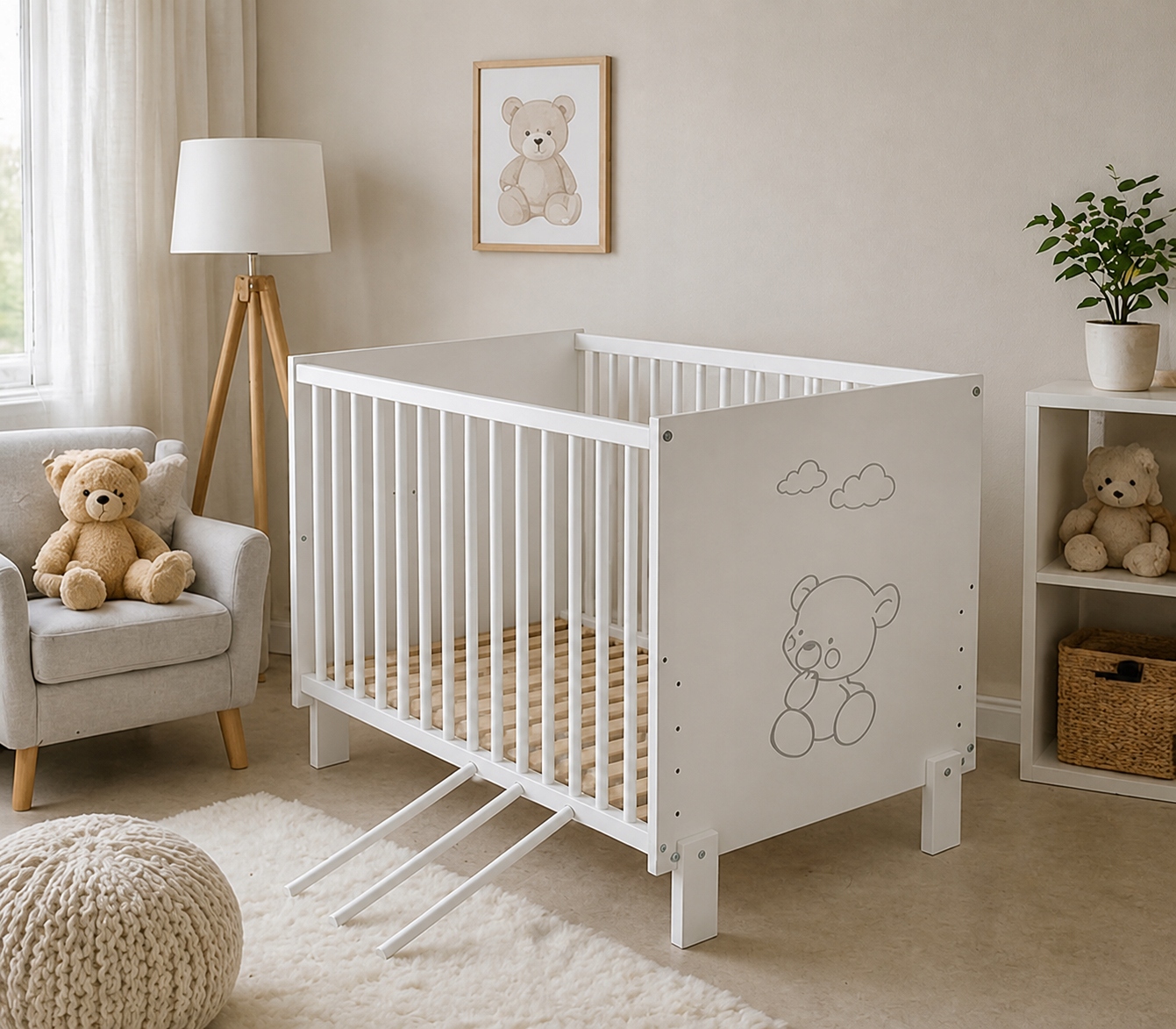 Łóżeczko dziecięce 120x60 bukowe Paula z chmurkami