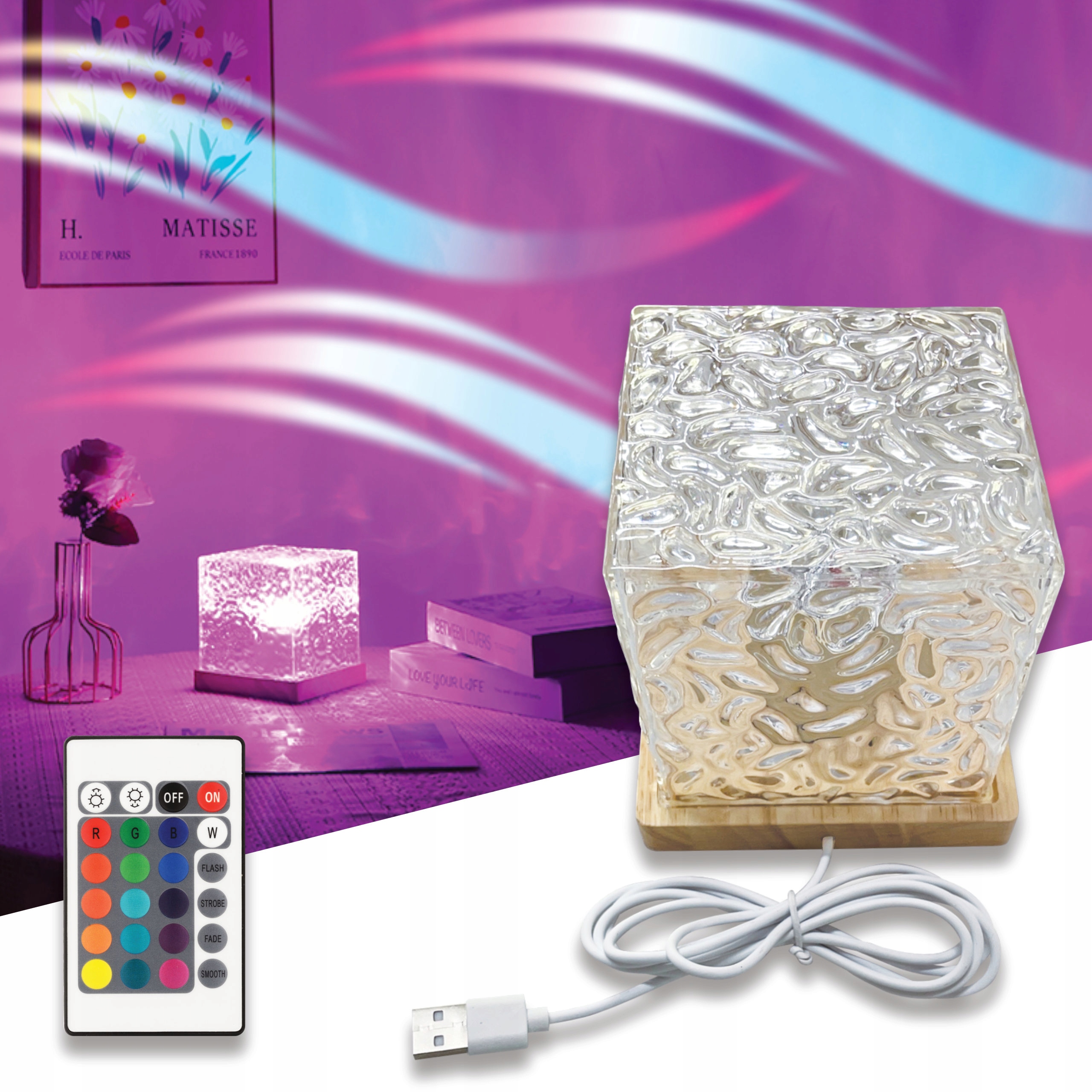 Ledlumen naktinė lempa su vandens bangomis ir RGB LED