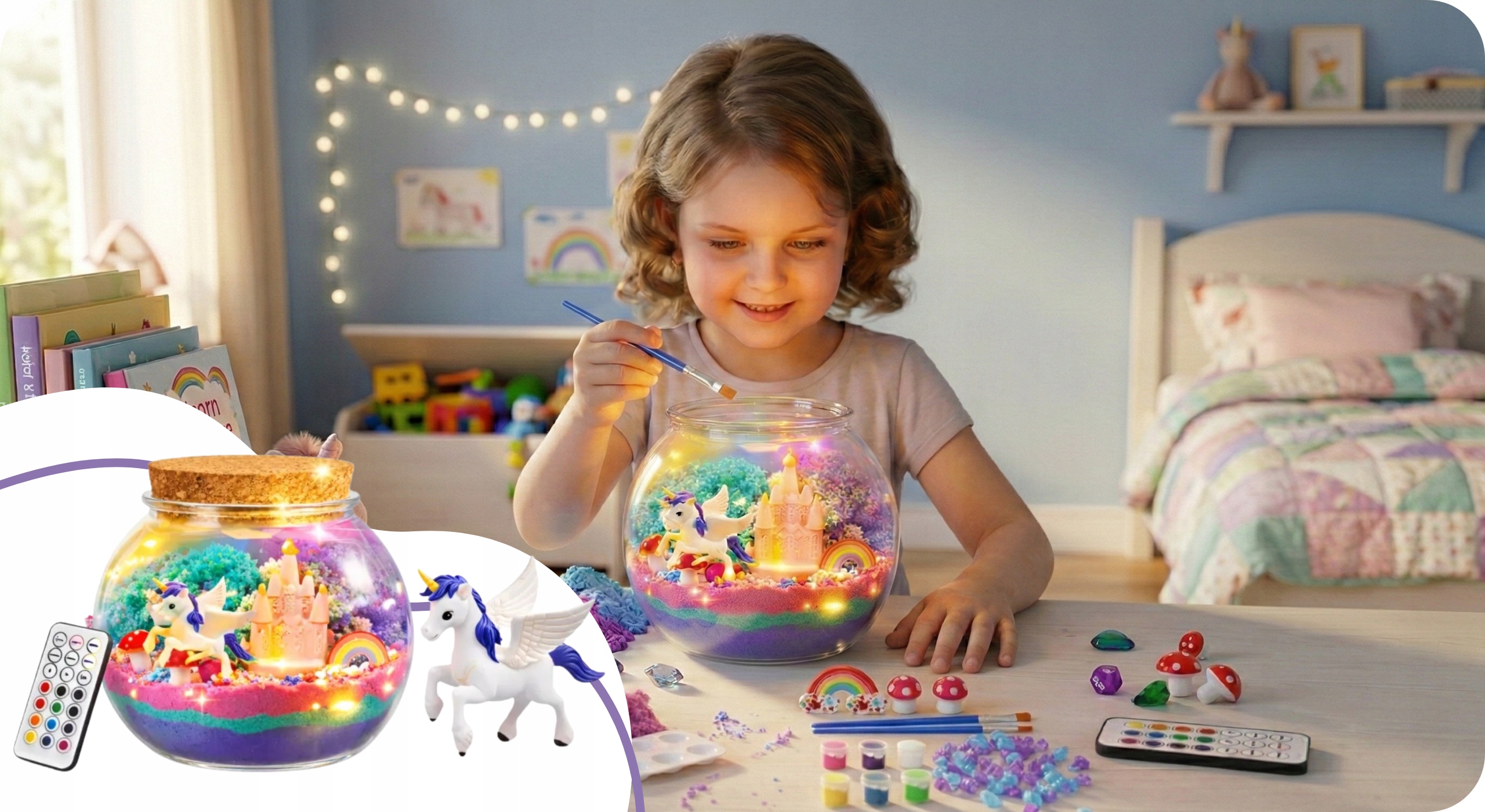 LEAN Toys terrariumas vienaragis LED šviesa
