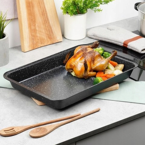 UNIVERSALUS KIETAUS Plieninis keptuvė MĖSOS KEPIMO PLOKŠTAS 6L JUODAS
