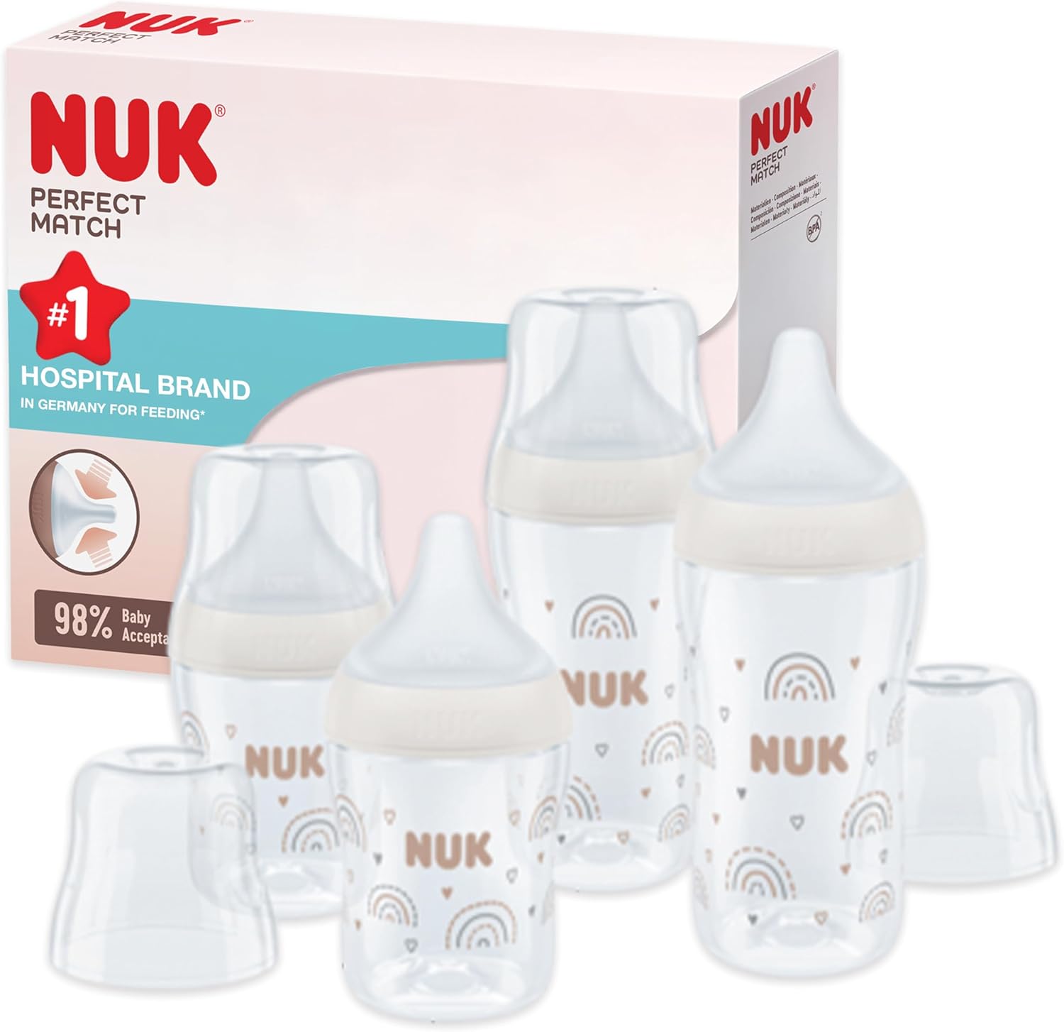 NUK Perfect Match kūdikio buteliukų rinkinys 2x150 ml 2x260 ml 4 vnt + 3 mėn.