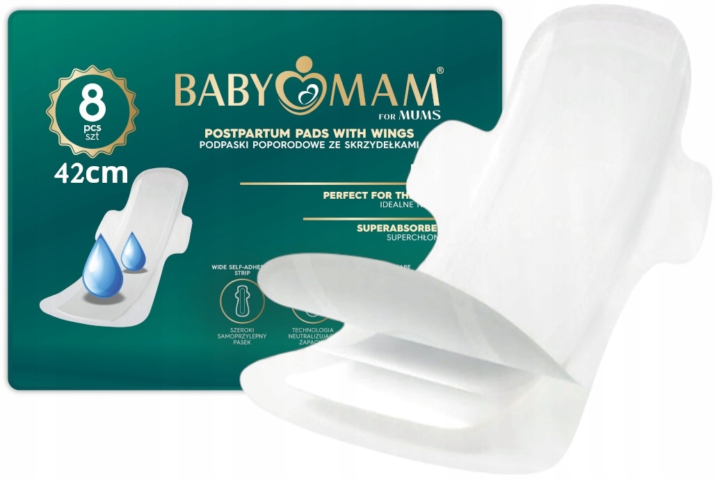 Babymam poporodizinės paklotės su sparnais, 8 vnt., maksi