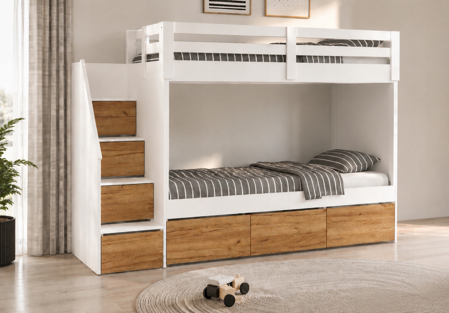 Dviaukštė lova su stalčiais broliams ir seserims 80x160-90x200 DOUBLE